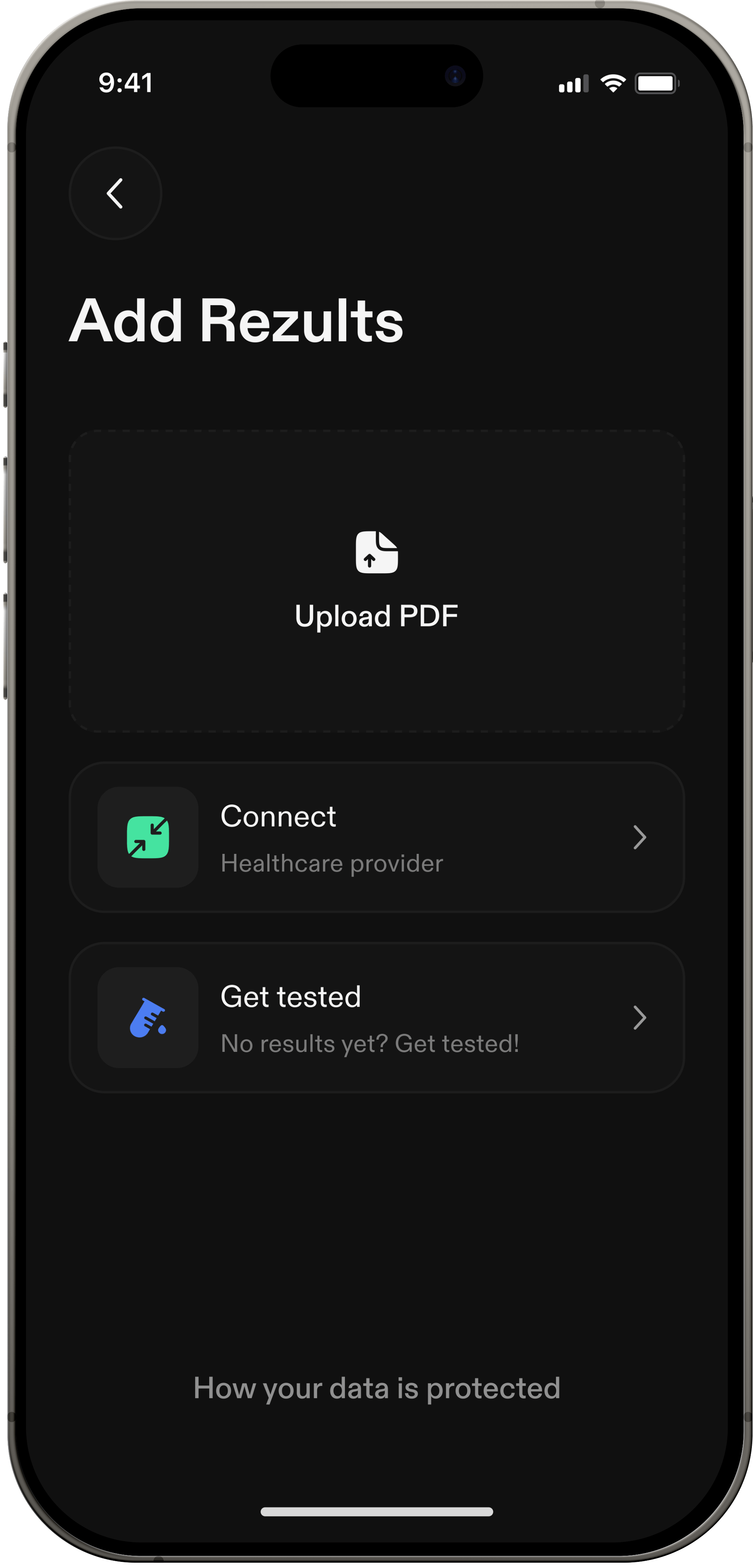 Add Rezults screen with an option to upload a PDF