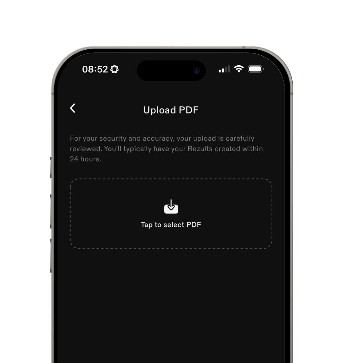 Upload a PDF of your STI results in the Zults app